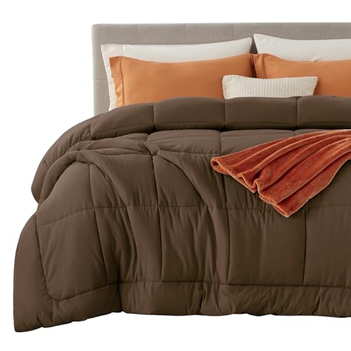 Image of Bedsure Comforter Duvet Insert - Quilted Comforters King Size, All Season Duvet, GentleSoft Down Alternative Bedding, with 8 Tabs, Gifts for Women /Men, Brown, King 90 x 102 Inches