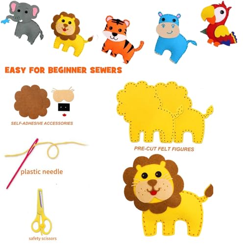 RXKFIGX 10 pcs Felt Sewing Craft Kit Animal Sewing Craft Kit for Kids DIY Sewing Felt Animals Fun Crafts Educational Sewing Kit for Beginner Children Kids Boys and Girls - Image 4
