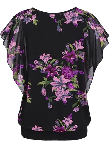 BAISHENGGT Womens Summer Tops Flutter Short Sleeve Pleated Front Mesh Shirts Dressy Casual Blouses2