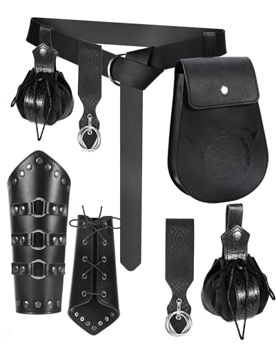 5PCS Renaissance Accessories Medieval Belt Leather Bracers Belt Pouch Keychain Renaissance Costume Set for Halloween - Main Image