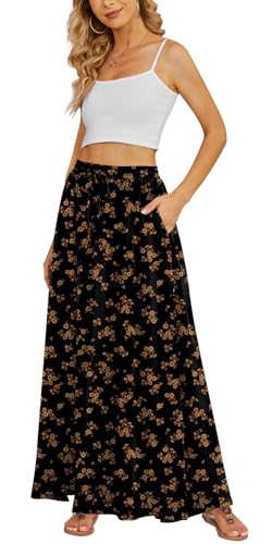 Yincro Womens Maxi Flowy Casual Skirt (Brown Ditsy...