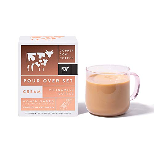 Copper Cow Coffee Vietnamese Pour Over Coffee Filters with California Sweetened Condensed Milk â€“ Single-Serve and All-Natural Pre-Filled Coffee Filters â€“ Classic (5 Pack)