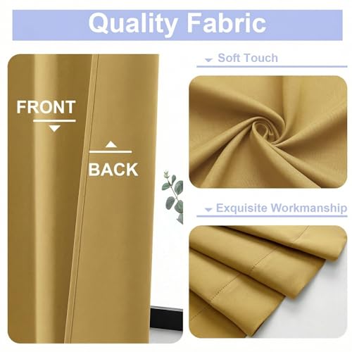 Image of Simplebrand Ava Bright Gold Short 36 Inches Blackout Curtain 2 Panels Set, Half Window Rod Pocket Privacy Curtain Tiers for Kitchen, Curtains Blackout for Bathroom Shades, W40 x L36 Inch, Bright Gold