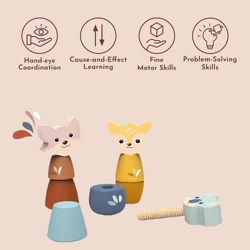 Image of SPEEDY MONKEY Wooden Screw Toys for Toddlers 24m+ Animal Nuts Bolts Set | animal shapes, screw twist pieces, nuts and bolts for kids, preschool toys, STEM threading problem solving, fine motor, build