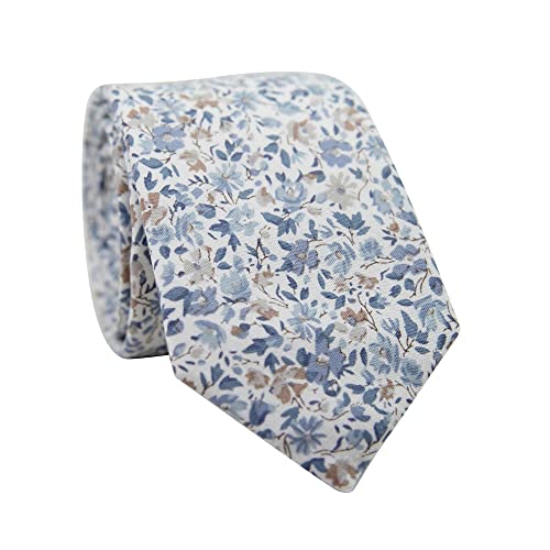 Image of DAZI Men's Skinny Tie Floral Print Cotton Necktie, Great for Weddings, Groom, Groomsmen, Missions, Dances, Gifts.
