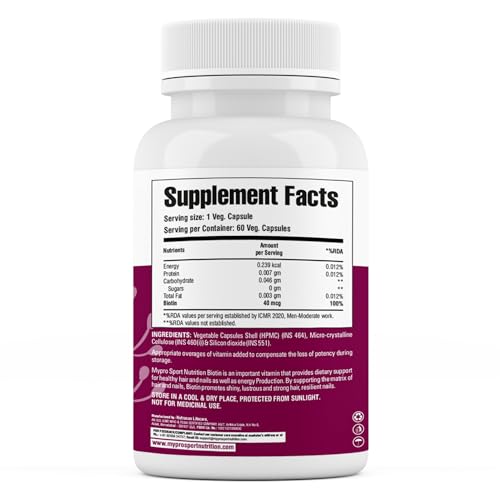 Image of Mypro Sport Nutrition Biotin | Beauty Capsules | Promotes Healthy Hair | Skin & Nails |Helps Support Energy Metabolism | Helps Convert Food Into Energy For Men And Women -60 Capsules