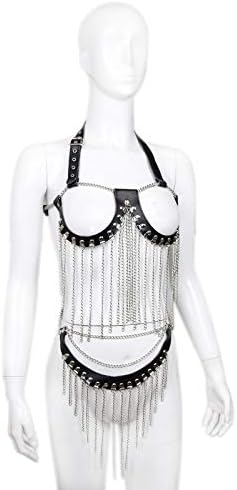 Black BDSM Bondage Leather Iron Chain Fun Clothing Fun Underwear Fun Supplies Women's Equipment Stage Performance Couple Toys