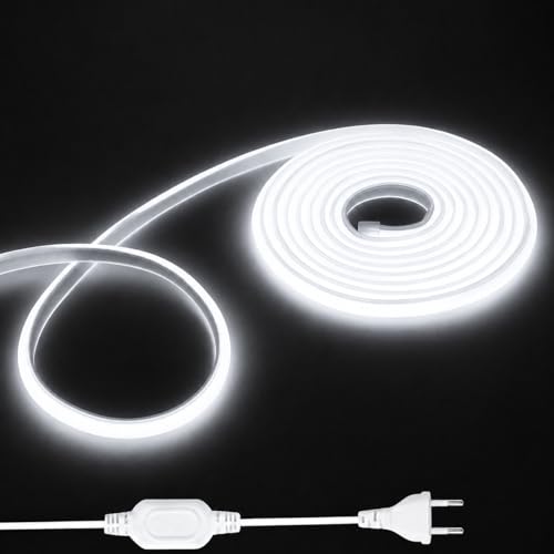 Shengruili 2M COB LED Streifen Hohe Dichte LED Strip Lights mit Netzteil 220V LED Streifen Kaltweiß 6000K Wasserdicht Diffusion Flex LED streifen für Heim Dekoration Küche Spiegel
