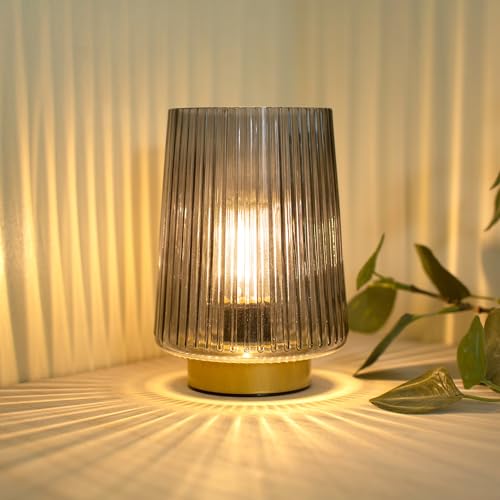 Battery Powered Lamp with Timer, Table Lamps Battery Operated, Cordless Small Battery Lamp with LED Bulb, Decorative Bedside Lamp for Living Room Grey