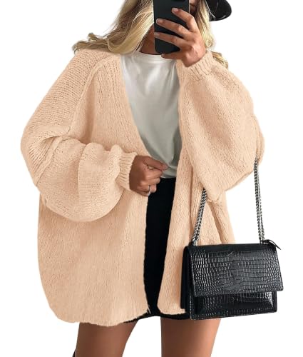 Image of PRETTYGARDEN Womens Oversized Cardigan Sweaters 2026 Fall Long Lantern Sleeve Knit Open Front Lightweight Sweater