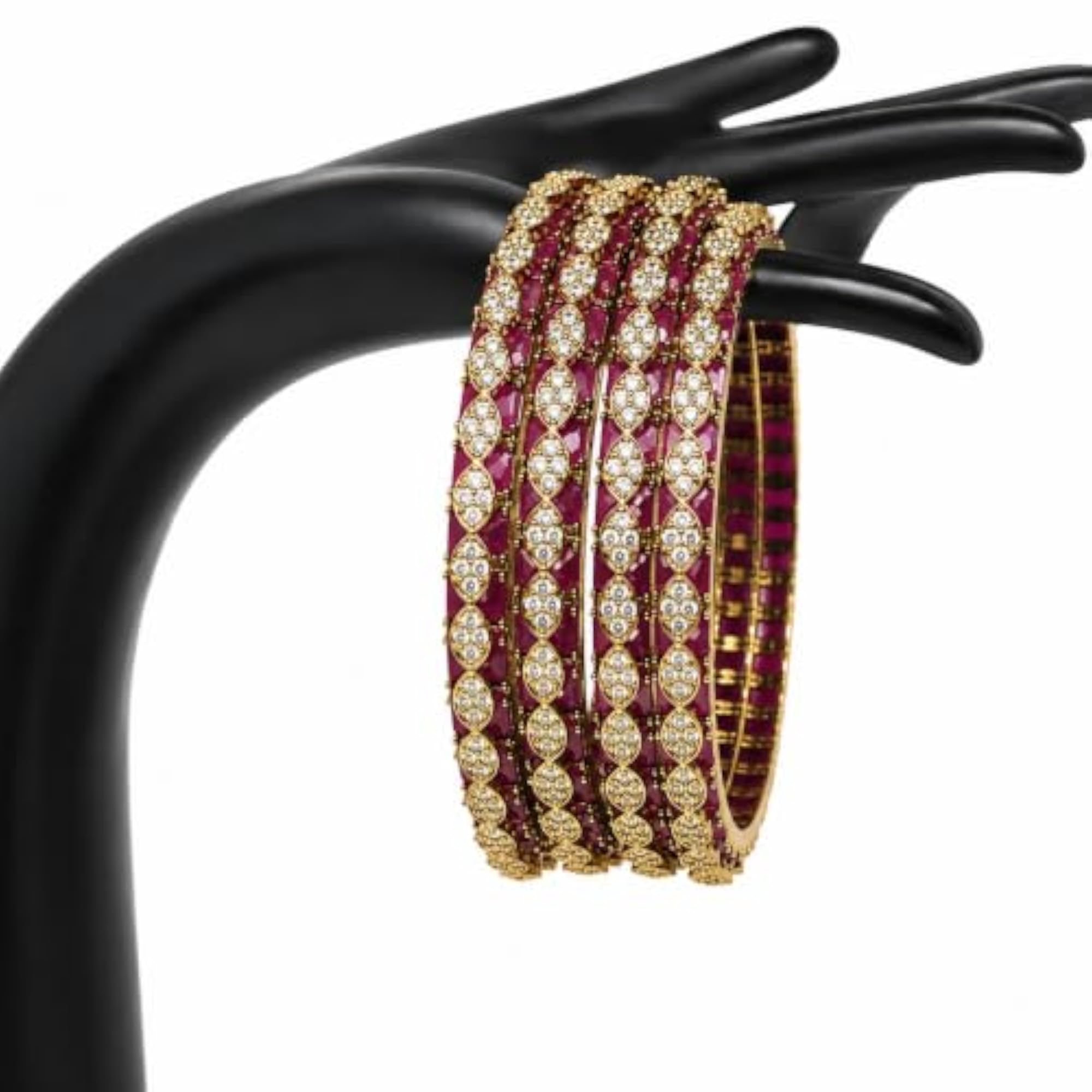 Charming American Diamond Victorian Finish Ruby Pink Bangles Set, Pack of 4