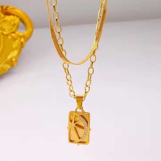 Gold Layered multy strand Necklaces for Women, 14K Gold Plated Dainty Chain Choker Necklace Stack Herringbone Necklaces for Gift - Image 2