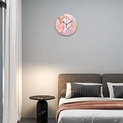 Acozuhse Marble Texture Wall Clock, Pink Gold Tie Dye Wall Clock Golden Line Marbling Stone Clocks, Battery Operated 9.8"X9.8" Round Wall Clock For Kitchen Living Room Bedroom Office Wall Decor #TOP3