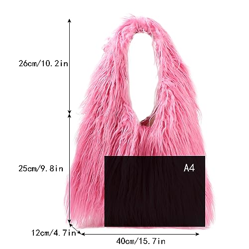 Image of Aisi Women Faux Fur Tote Bag Fluffy Plush Shoulder Bags Soft Casual Hobo Bag Big Capacity Shopping Bag