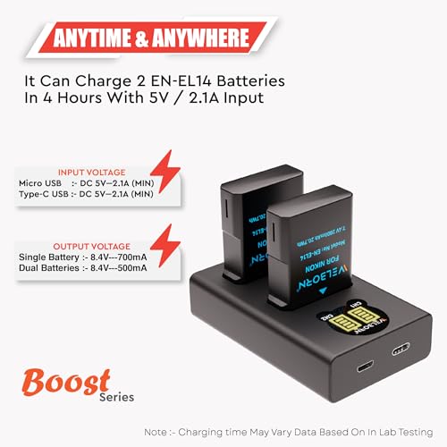 Image of WELBORN EN-EL14 Dual Battery and Charger Combo Pack Compatible with Nikon Digital Camera D5600 D3500 D3400 D3100 D3200 D3300 D5100 D5200 D5300 D5500, Coolpix P7000 P7100 P7200 P7700 P7800