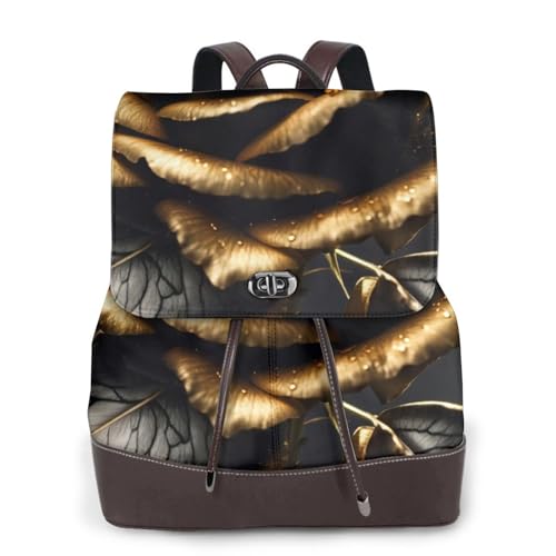 Sac à dos en cuir imprimé fleurs noires et dorées, l'élégance d'affaires pour femme