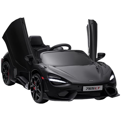 AIYAPLAY Kinder Elektroauto 12 V McLaren 765LT Kinderauto mit 2,4G Fernbedienung, MP3 Musik, Elektrofahrzeug mit Hupe, Lichten, Flügeltüren, Sanftstart, 3-5 km/h, für 3-6 Jahre Kinder, Schwarz