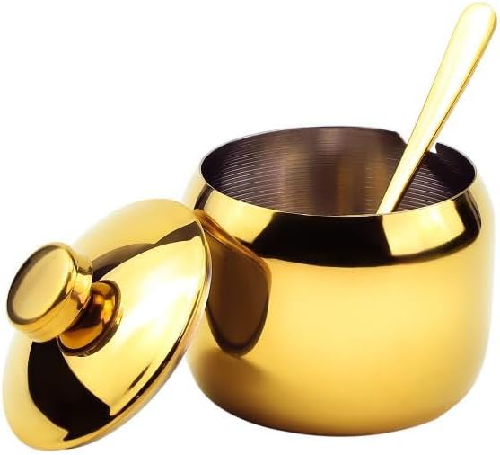 Miniatura 3 de 123Arts Azucarero de acero inoxidable con tapa y cuchara, contenedor de azúcar para especias de café y sal