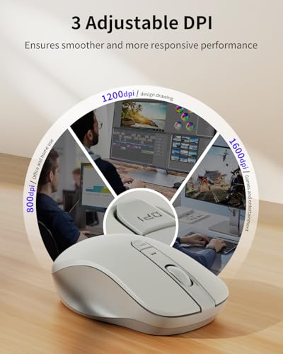 Image of WL300 Bluetooth Mouse Silent Wireless Mice, Quiet Click, Cordless Computer Mouse with 6 Buttons, Sculpted Grip, Adjustable DPI for Laptop, PC, Mac, 18-Month Battery Life for Work Travel(Silver-Gray)