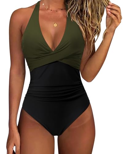 Image of SUUKSESS Women Sexy Tummy Control One Piece Swimsuits Halter Push Up Bathing Suits