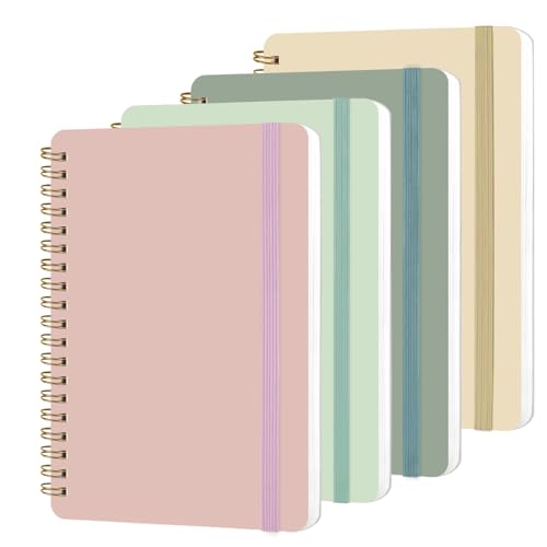 DMSVK 4 PCS Small Spiral Notebook 5x7, Spiral Journal Notebook, Notebooks for Work, School, Small Notebooks 5x7 with Strap, Cute Notebooks for Women 50 Sheets (Green)