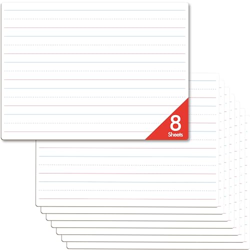 8 Sheets Dry Erase Lined Whiteboard, Double Sided Ruled Writing Board & Handwriting Practice Tool for Classroom, School, Office Supplies Whiteboard (9” x 12”)