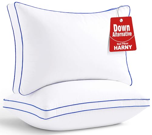 HARNY Pillows Queen Size Set of 2, Plush Soft Supportive Bed Pillows, Down Alternative Queen Pillow for Side and Back Sleeper, Pillow for Sleeping 2 Pack, Machine Washable, 20 x 30 Inches