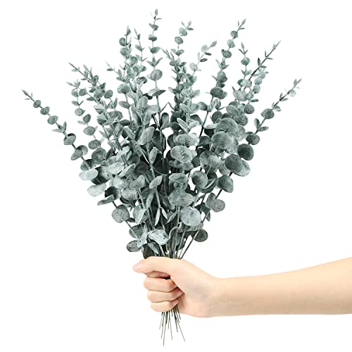 Homcomodar Plantas Artificiales 24pc simulación Verde eucalipto Deja Ramas de dólar de Plata eucalipto Planta a Granel para Bodas Jardines decoración de Interiores y Exteriores Cover