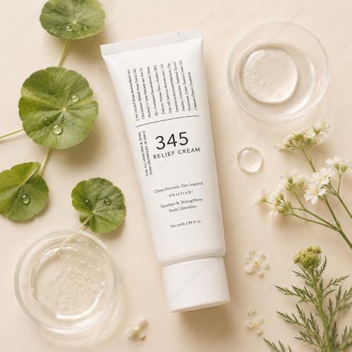 Image of KIMEE 345 Relief Cream | Daily Face Moisturizer for Soothing Recovery and Blemish Care with PDRN and Niacinamide | Korean Vegan Skincare for All Skin Types | 50ml Hair Brush