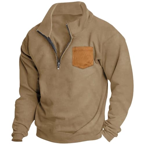 Sweatshirt homme polaire chaud à demi-zip kaki protection hiver