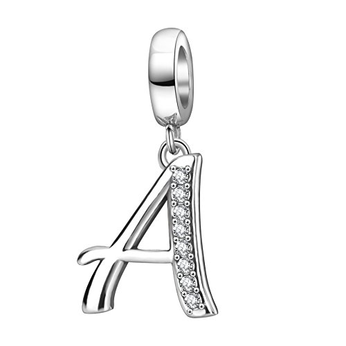 925 Sterling Silver Initial Charms fit Pandora Charms Bracelets Alphabet A-Z Crystal Charm Letter Beads for Women Christmas Mother's Day Valentines Birthday Gift