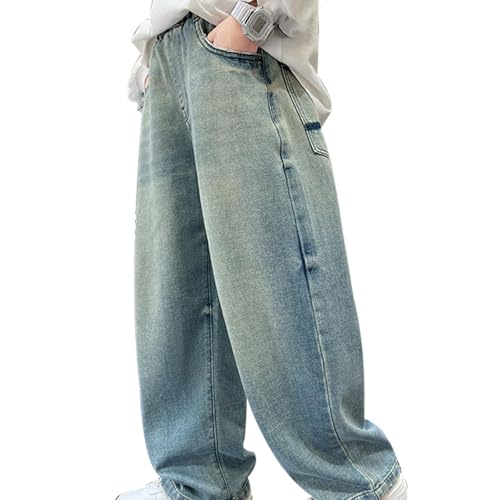 Boys Baggy Denim Pants Straight Wide Leg Cargo Jeans Casual Elastic Waist Loose Fit Pants Y2K Streetwear with Pockets3