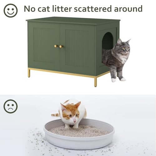 image for Homhedy Cat Litter Box Enclosure, Cat Washroom Furniture with Metal Fr