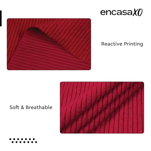 Image of Encasa XO Corduroy Fabric by the Meter, 59 inch Wide Premium 238 GSM Polyester Upholstery & Sewing Material, Soft Ribbed Red Fabric for Sofa /Cushion Covers, Trousers, Curtains & DIY Crafts