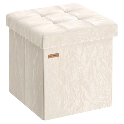 SONGMICS Puff Almacenaje, Baúl de Almacenaje Plegable, 38 x 38 x 38 cm