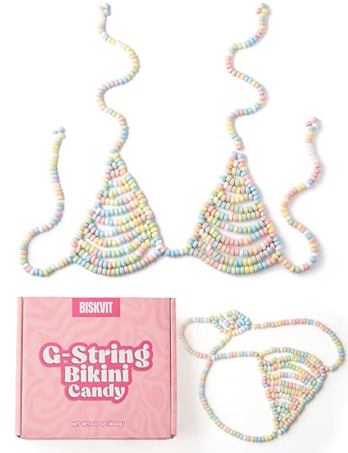 BISKVIT Candy Bikini Bra and G String Set for Women 2 Piece Set Edible Underwear. Favorite Bachelorette Gift for Bride Bridal Shower Gag Gifts Playful Outfit for Anniversaries and Valentines Day
