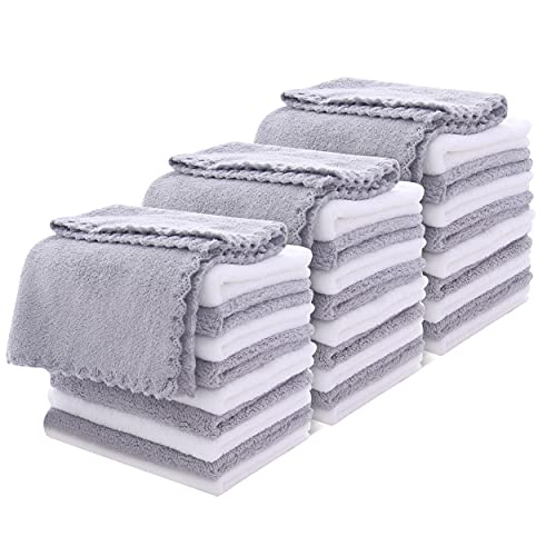 MOONQUEEN 30 Pack Microfiber Face Towel - Premium Soft Makeup Remover Cloths (White-Grey, 30 Pack)
