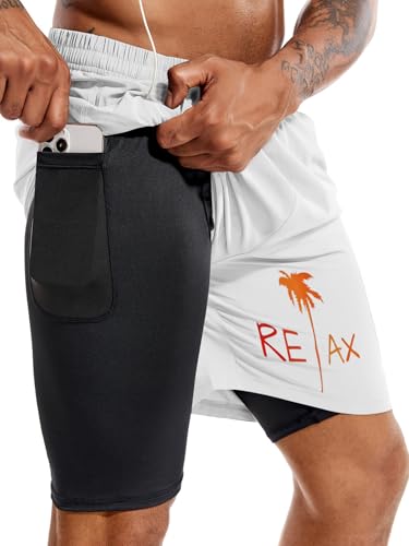 Generic Mens Swim Trunks 7 Inch Swimsuits with Compression Mesh Liner Beach Bathing Suits Swimming Board Shorts2