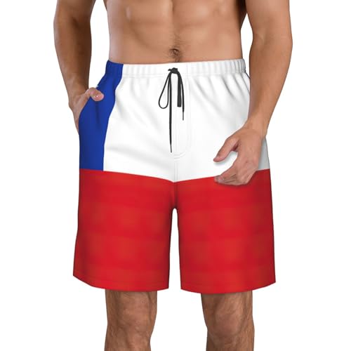 Flag of Chile Print Stylish Beach Shorts Swim Trunks Lightweight Breathable Summer Outdoor Activities