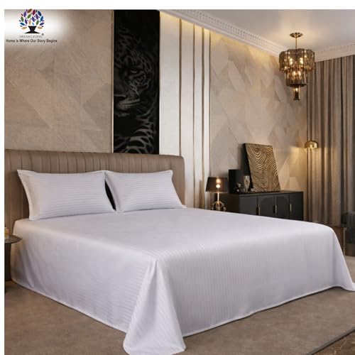 Image of Dream Living Striped Double Bedsheet with 2 Pillow Covers | Queen Size | 120 GSM | 220x250 cm | Grey
