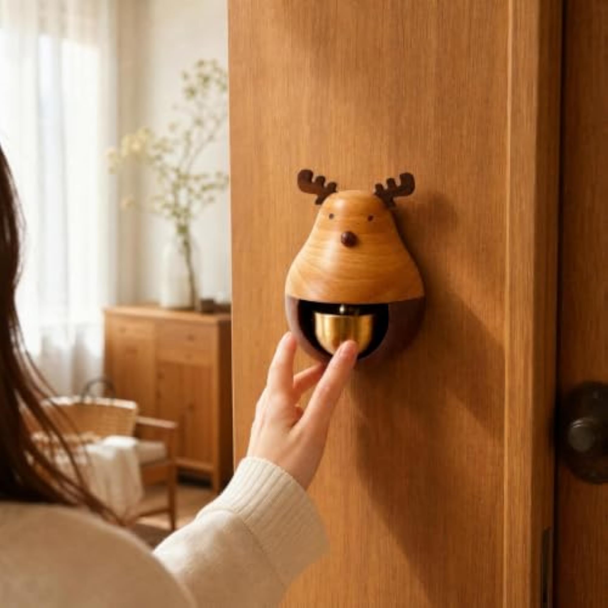 Wooden Door Bell with Brass Component for Entryway