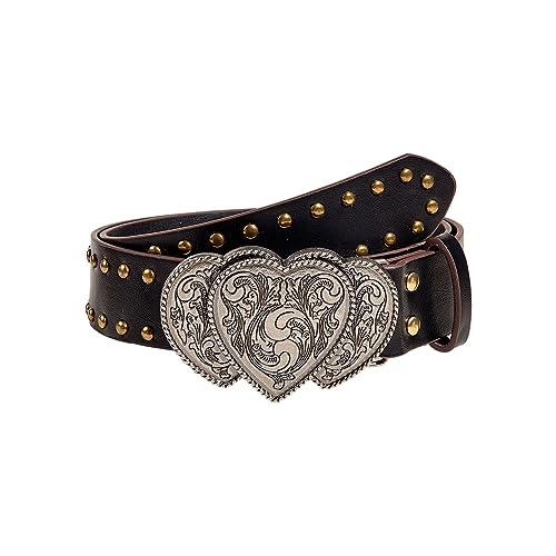 Waist Belt Engraved Heart for Cowgirl With Metal Buckle Vintage Belt Hot Girl WaistChain Wide Oversize Belt