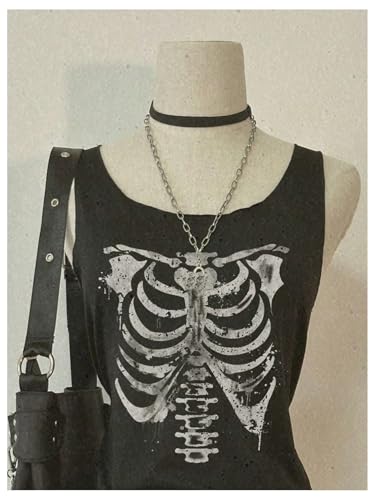 WDIRARA Women's Skull Graphic Tank Top Scoop Neck Sleeveless Tee Gothic Punk Tops3