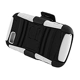 Eagle Cell PRZTEN861SPSTHLWHBK Hybrid Rugged TUFFSUIT with Kickstand for ZTE Warp Sequent N861 - Retail Packaging - White/Black