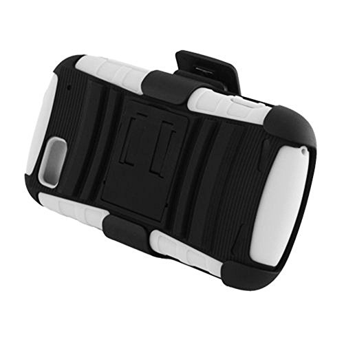 Eagle Cell PRZTEN861SPSTHLWHBK Hybrid Rugged TUFFSUIT with Kickstand for ZTE Warp Sequent N861 - Retail Packaging - White/Black