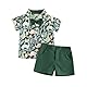 ESSECMBS Kleinkind Baby Jungen Sommer Niedliche Dinosaurier Bekleidungsset 2PCS Kurzarm Revers Kragen Button-Down-Hemden Bluse Einfarbige Kurze Hose Jungen Gentleman Kleidung (Dunkelgrün 1, 3-4 Jahre)