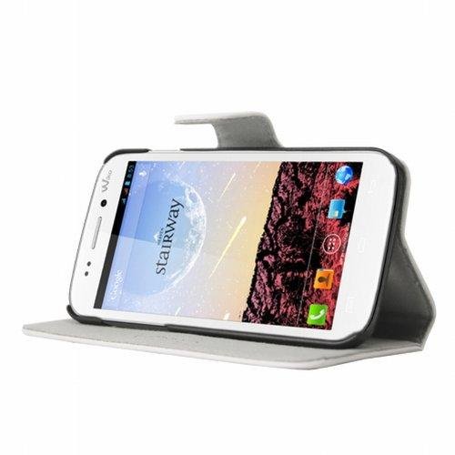 Mocca Design ERWIST1 Etui Folio Luxe en Simili Cuir pour Wiko Stairway Blanc