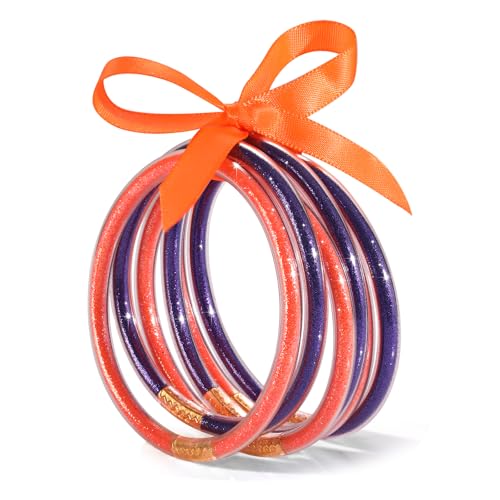 MOLOCH Game Day Bracelets for Women Ribbon Bow Glitter Jelly Bangle Bracelets Game Day Outfits Football Accessories Sports Fan Gifts - Main Image