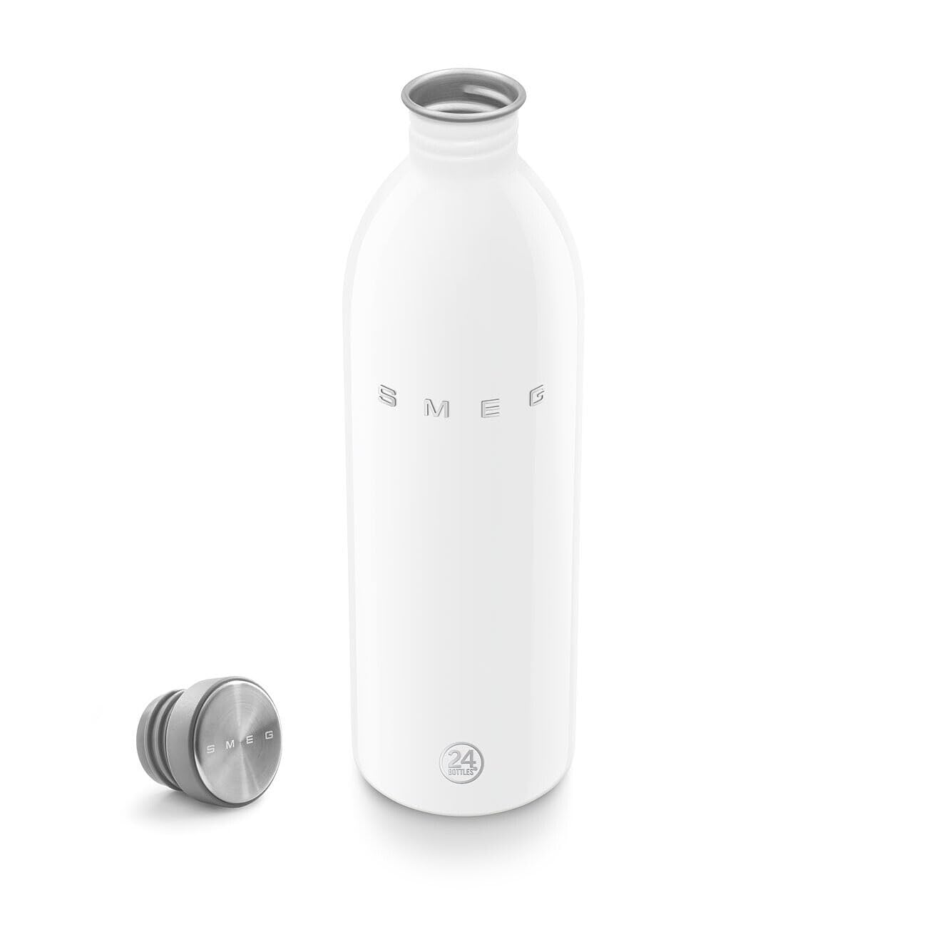 Smeg x 24Bottles Urban Bottle, Gourde 1l WBF02WH, Bouteille Inox 18/8 de Qualité Alimentaire, Non Isotherme, Fermeture Hermétique, Blanc