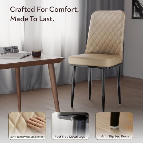 Image of IKON Premium Leather Dining Chair with Cushioned Seat & Metal Legs | Premium Accent Chair for Living Room, Bedroom & Balcony | D.I.Y (Almond Cream)